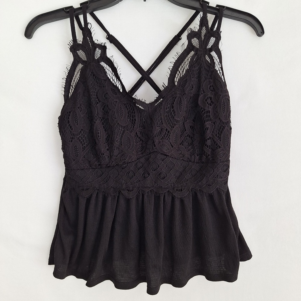 Fairy Grunge Boho Festival Romantic Lace Ruffle Cami Tank Top S Y2K Babydoll